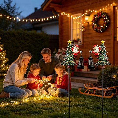 Christmas Solar Stake Light Tree Santa Lantern Walkway Lighting