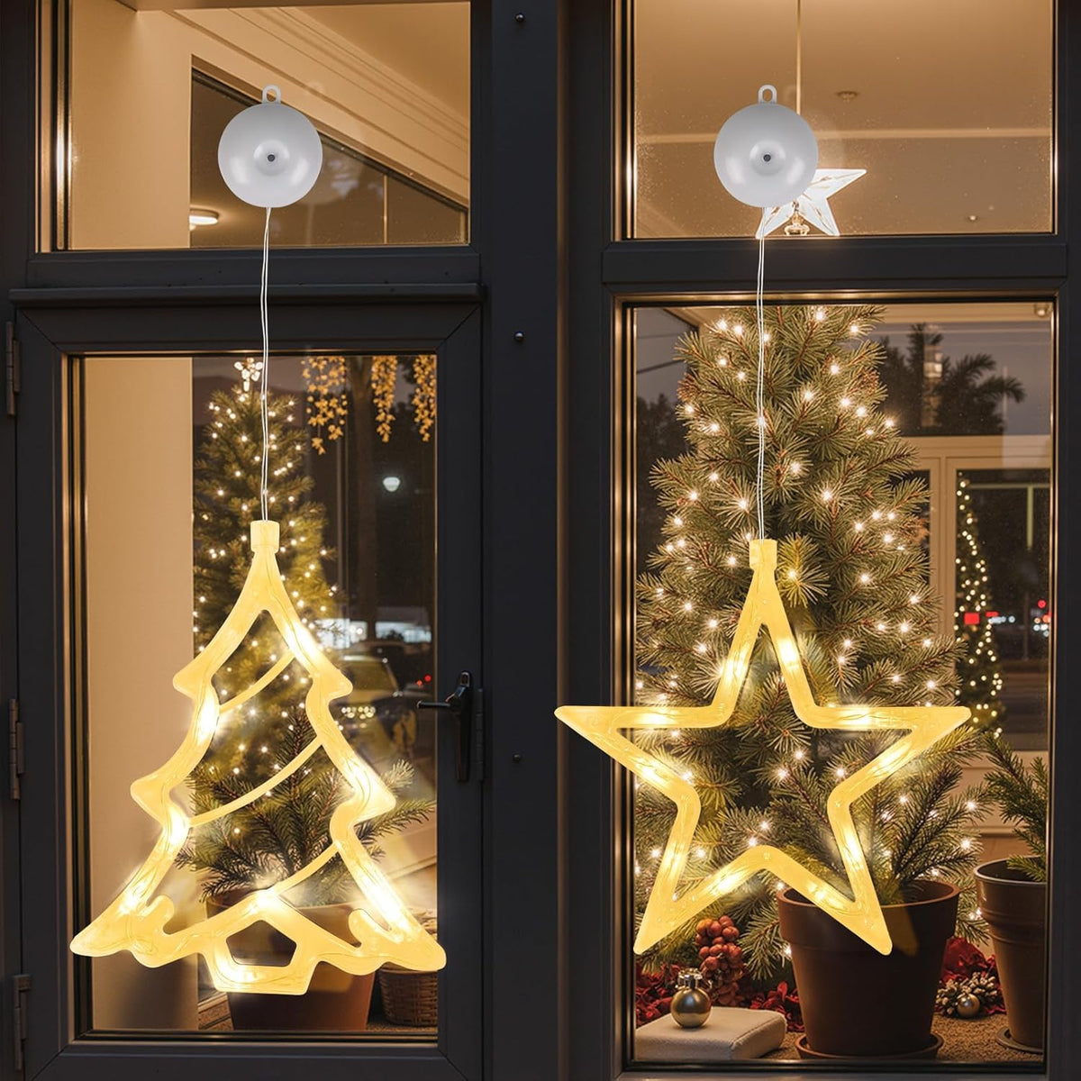 Christmas Window Fairy Lights 2 Pack, Warm White Battery Operated Decorations with Timer & Suction Cup | Indoor LED Lights for Windows, Party & Home Décor