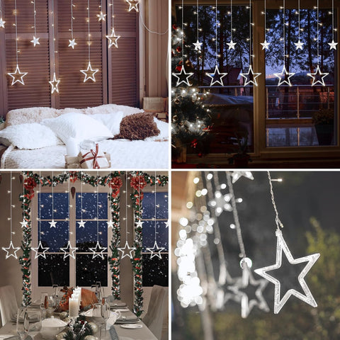 Jsdoin Christmas LED Stars Curtain Lights – Cool White 12 Stars 138 LEDs