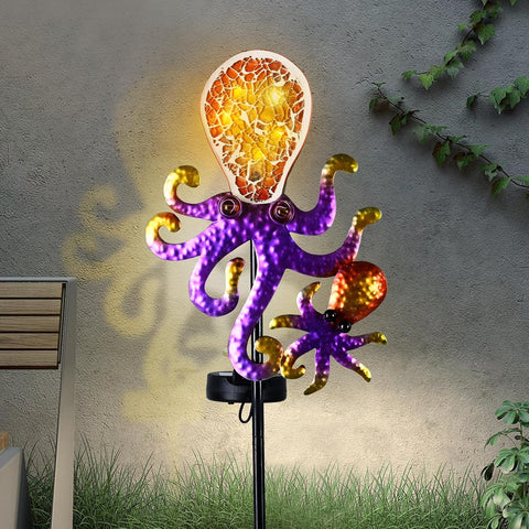 Solar Outdoor Lights, Octopus Decorative Waterproof 7 LED Light Decor, Ocean Beach Theme for Lawn Path Yard Decoration, Gold