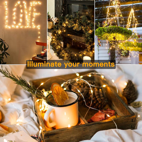 Ollny 5m 50 LED Warm White Fairy Lights Battery Operated – Flexible Copper Wire Christmas & Festive Lights for Indoor and Outdoor Decoration