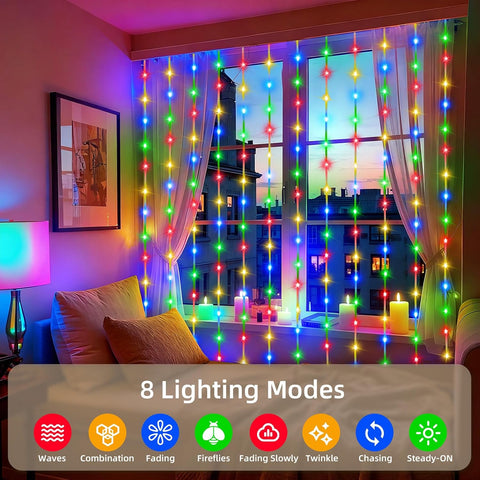 300 LED Christmas Curtain Lights 3m x 3m Multicolour - Waterproof Plug-In Fairy Lights with Remote, Timer & 8 Modes for Indoor & Outdoor Decorations - Turn Any Space Into a Celebration