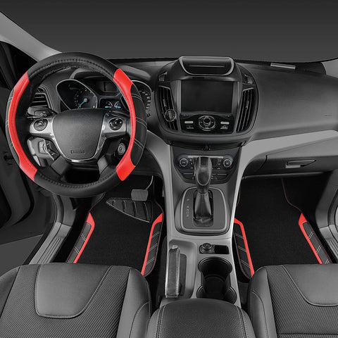 Leather Steering Wheel Cover and Car Floor Mats Set