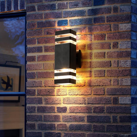 Modern Outdoor Wall Lights Mains Powered IP65 Up Down LED Light – Black Square Front Door Exterior Sconce, Weatherproof GU10 Wall Lamp for Porch, Patio & House