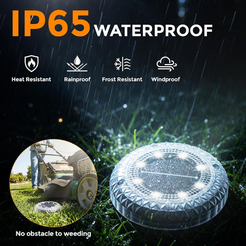 Solar Lights Outdoor Garden - 10 Pack Solar Ground Lights, 8 LED White Solar-Powered Disk Light Outdoor, IP65 Waterproof Landscape Lighting for Garden Pathway Lawn Patio Yard