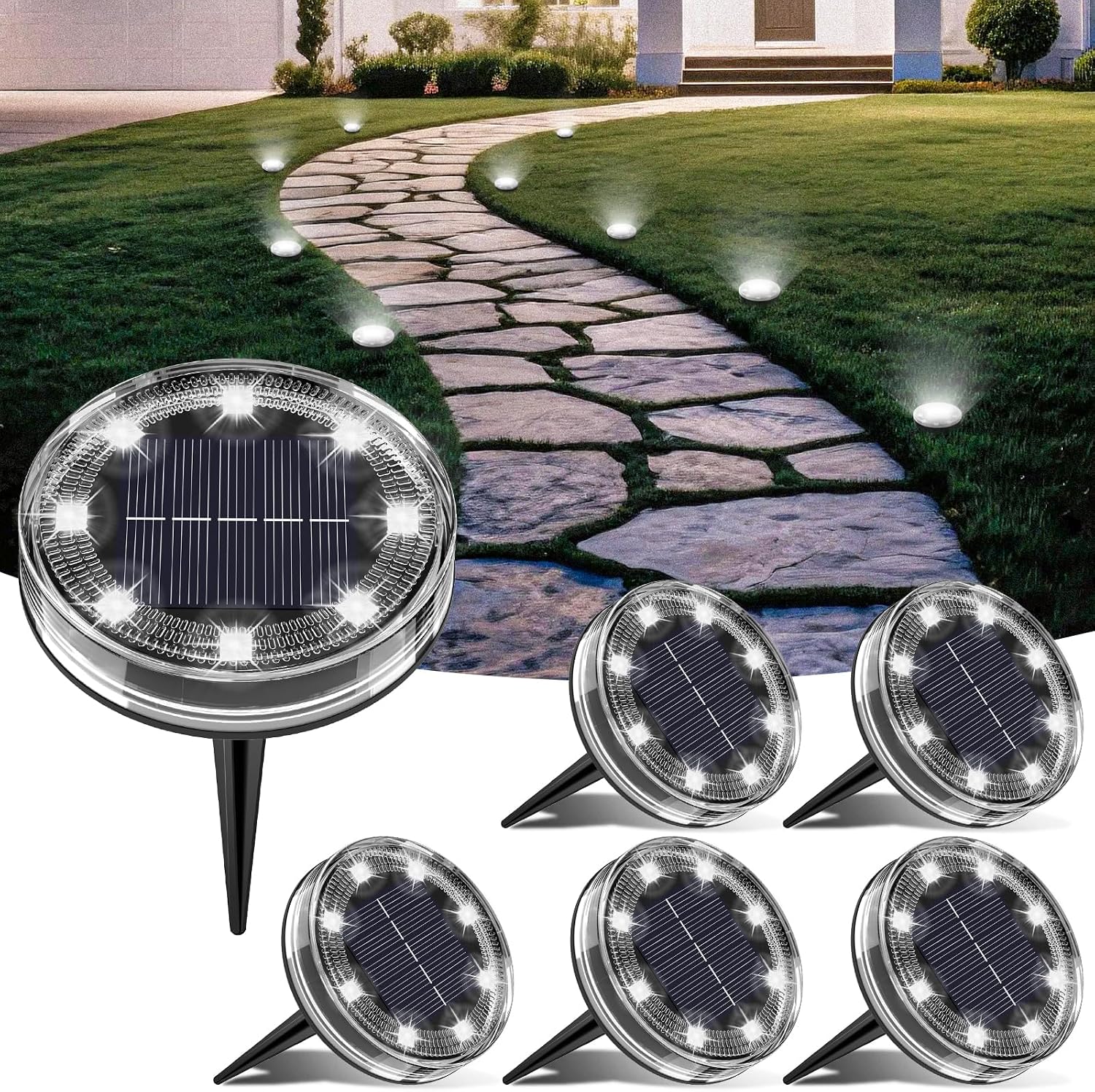 OULONGER 4.6inch Solar Ground Lights 10Packs, Garden Solar Outdoor Waterproof Pathway Bright In-Ground Landscape Lights for Patio, Lawn, Yard, Driveway, Step and Walkway(Warm Light)