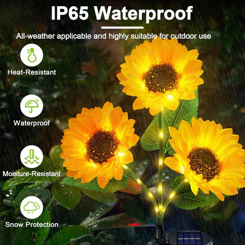 2 Pack Solar Garden Lights Outdoor, Waterproof Sunflower Stake Light with 42 LED & 3 Flowers, Artificial Upgraded FlowerLights for Christmas Garden, Pathway, Patio, Yard Decoration