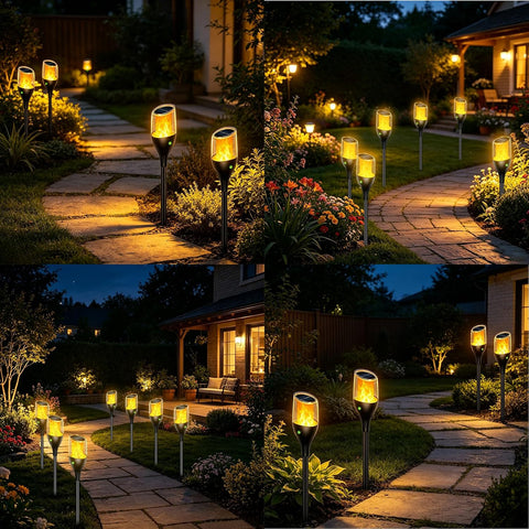 1PCS Solar Flickering Flame Lights, 12 LED Solar Pathway Stake Lights 64CM Tall, IP65 Waterproof for Patio Path Porch Yard Outdoor Garden Garage Deck Stairway Gate