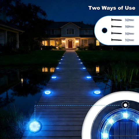 Flacchi Solar Lights Outdoor Waterproof - 2-in-1 Solar Powered Ground Lights Outdoor Solar Disk Light Landscape Light for Deck Step Patio Yard Pathway Walkway Driveway Garden (Blue, 8 Pack)