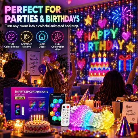 Smart LED Curtain Lights – App-Controlled Pixel RGB Window & Wall Lights for Christmas, Bedrooms, Parties & Weddings - Turn Any Space Into Your Own Little Light Show