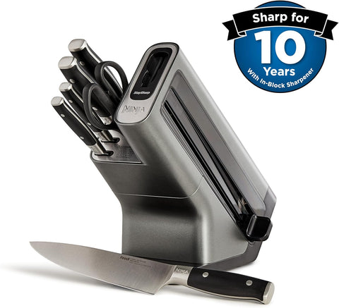 Foodi StaySharp 6-Piece Knife Block Set with Built-In Sharpener – Chef, Bread, Slicing, Utility & Paring Knives + Scissors
