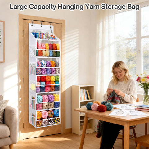 Hanging Yarn Storage Organizer with 5 Zipper Closure Compartments