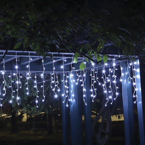 YOSION 500 LED Icicle Lights 15M/49ft – Warm White & White Colour Changing Curtain String Lights with Remote, Timer & Dimming for Christmas, Gardens & Gazebos - Turn Bare Spaces Into a Winter Glow