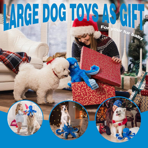 Tough Squeaky Octopus Chew Toy for Large Dogs