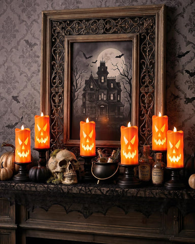 Halloween Ghost Pumpkin Led Candle Light, Halloween LED Candle Decoration 6Pack Battery Powered Halloween Table Decoration Indoor,LED Pumpkin for Window ,Flameless Pumpkin Candles for Halloween Party