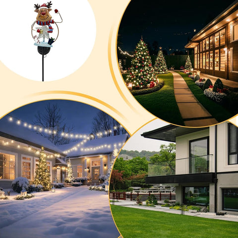 Christmas Solar Lights Outdoor Waterproof Snowman Elk Decorative Stake
