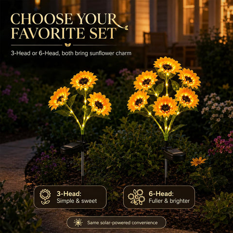 Sunflower Solar Lights Outdoor Solar Garden Stake Lights Realistic Sunflowers Yard Lawn Pathway Décor (3 Pack)