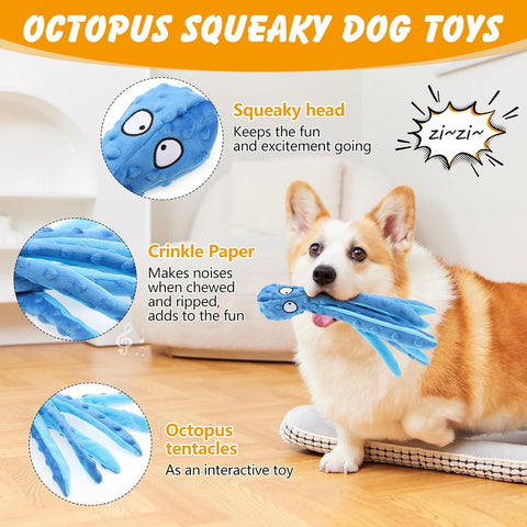 Octopus Squeaky Dog Toy Set with Crinkle Paper