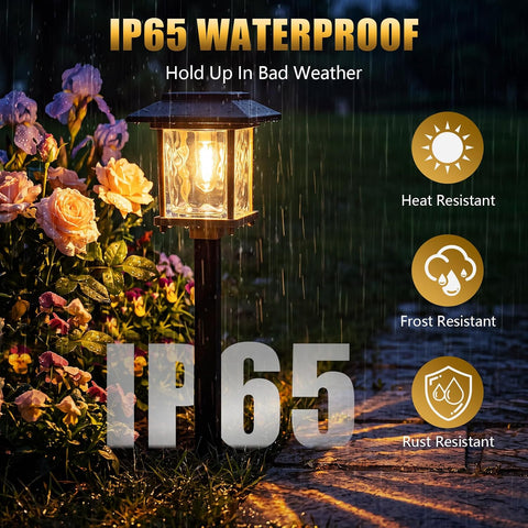 4 Pack Solar Lights Outdoor, Stainless Steel Glass Solar Pathway Lights