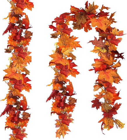 2 Pack Artificial Autumn Fall Maple Leaf Garland, 5.9Ft/Piece Fall Leaves Hanging Vine Artificial Autumn Foliage Garland Thanksgiving Decor for Home Wedding Fireplace Party Christmas