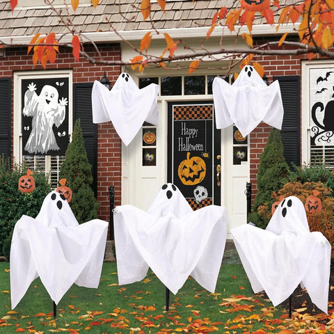 NEXVIN Halloween Decorations - 3 Pack Ghost Battery Stakes Lights with Timer, Outdoor Halloween Props for Garden, Pathway, Lawn, Yard, Haunted House