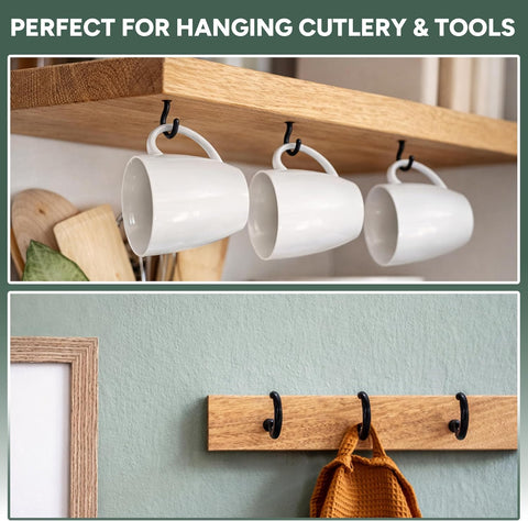 Zuvo 36 Pack Screw in Cup Hooks – Black Vinyl Coated Hooks for Wood, Walls & Ceilings – Make Everyday Hanging Storage Feel Effortless