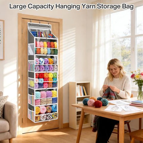 Hanging Yarn Storage Organizer with 5 Zipper Closure Compartments