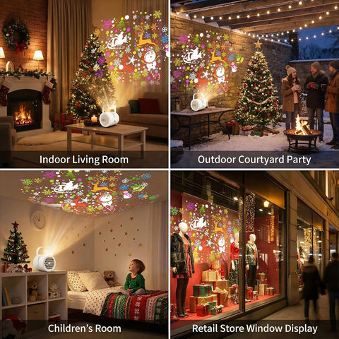 Christmas Projector Light with 16 Slides – LED Xmas Projector for Indoor & Outdoor Christmas Decorations, Santa, Snowman, Reindeer & Snowflake