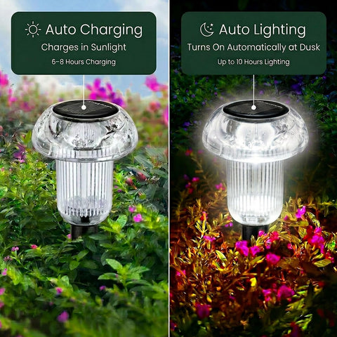 Cold White Mushroom Solar Garden Lights, Outdoor, 4 Pack
