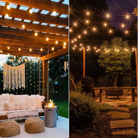 GPATIO 30m (100ft) Mains Powered Outdoor Festoon Garden Lights with 50 Warm White G40 LED Bulbs + 2 Spare Bulbs – IP45 Garden String Lights for Patio, Wedding, Party & Events