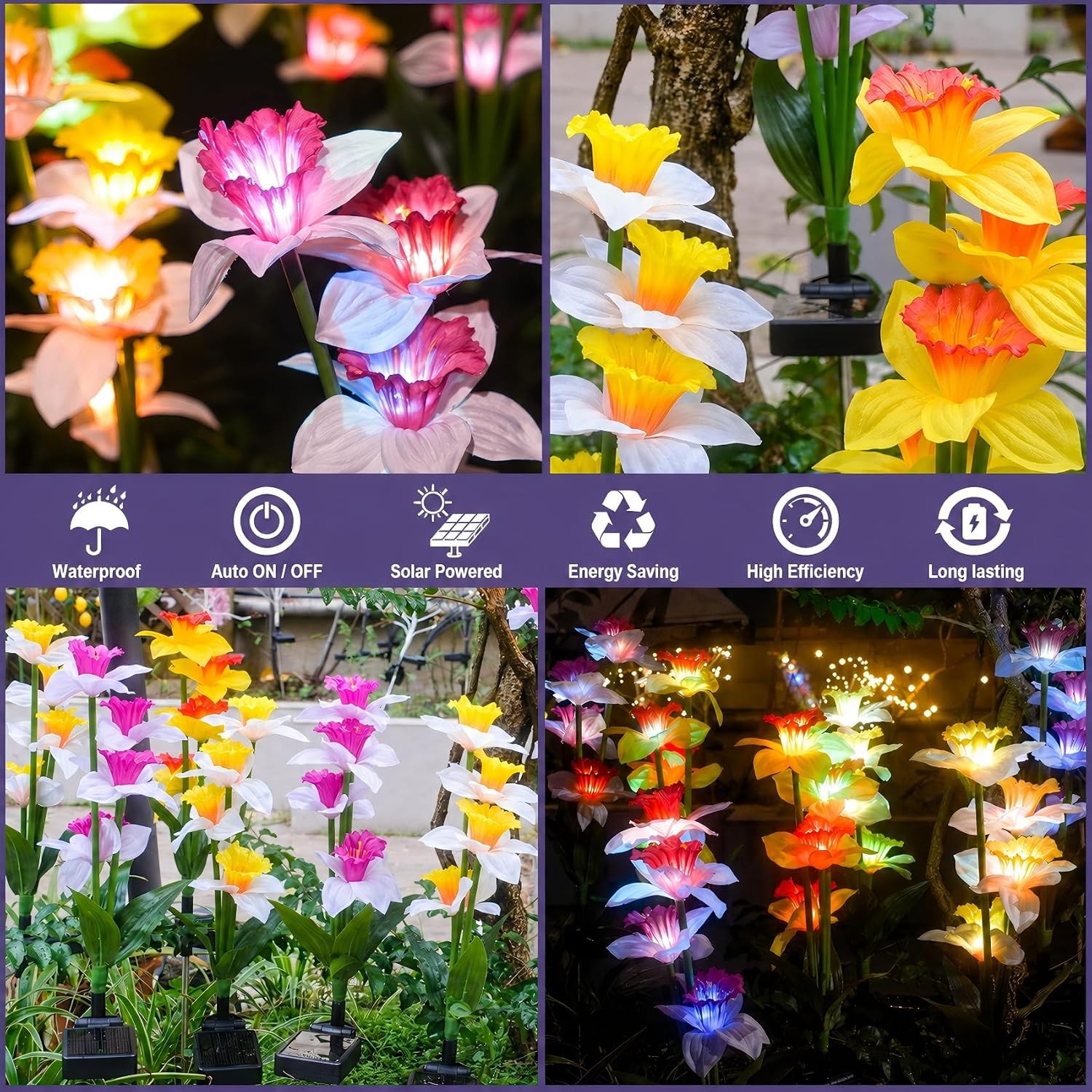 Solar Daffodil Flower Lights, Color Changing Garden Decor (4 Pack)