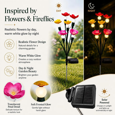 Solar Garden Lights 4 Pack, Swaying Flower Firefly Stake Lights