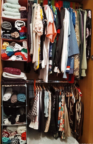 BrilliantJo Hanging Storage with 3 Shelves Wardrobe Closet Organiser, Storage Shelves Unit with 4 Pockets for Clothes Bag Shoes - Grey(30 x 30 x 60cm)