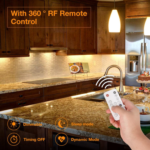 Dimmable LED Under Cabinet Kitchen Lights with Remote Control 4 Pack