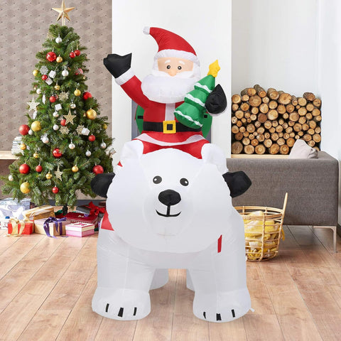 COSTWAY Inflatable Santa Claus with LED Lights, Self-Inflating Blow Up Christmas Decoration for Indoor Outdoor Yard