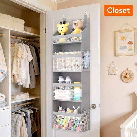 Lifewit 4-Tier Over Door Diaper Organiser, Beige – Space-Saving Hanging Nursery Storage with Mesh Windows