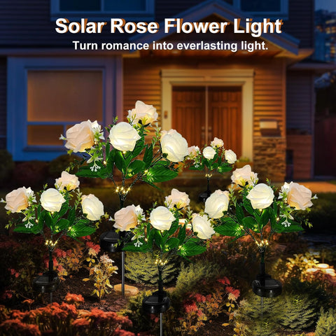 2 Pack Rose Solar Flower Outdoor Lights, Waterproof IP65 Garden Light, Rose Petal Design for Patio, Yard, Fence, Garden Ornament，Mother Birthday Gifts.（Champagne White ）