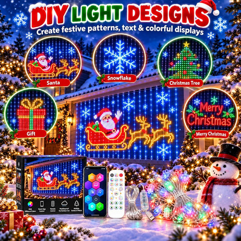 3×3m Christmas LED Curtain Lights – 400 RGB Smart Pixel Net with App Control, Music Sync & DIY Effects – Turn Your Home Into a Christmas Light Show