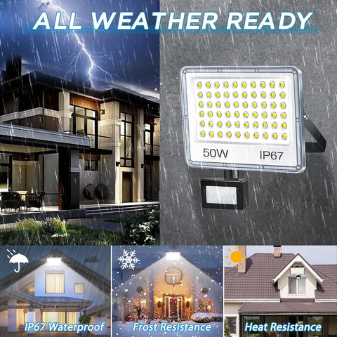 50W LED Security Light Outdoor Motion Sensor Floodlight 5000LM IP67