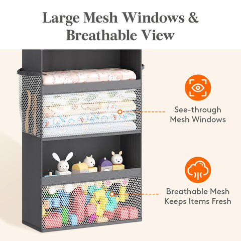 Lifewit 4-Tier Over Door Diaper Organiser, Beige – Space-Saving Hanging Nursery Storage with Mesh Windows