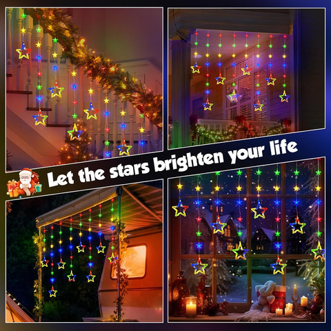 Christmas Star Window Lights 2M – 80 LED Multicolour Curtain Fairy Lights with Remote, Timer & 8 Modes – Turn Your Windows into a Little Christmas Wonderland