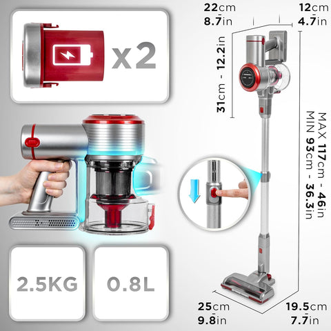 Cordless Stick Vacuum Cleaner 220W with Dual Batteries