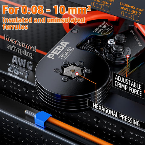 Ferrules Wire Crimping Tool Kit 1750pcs, Ferrule Crimper Tool for 0.08-10mm²/AWG28-7 Self-Adjustable, Hexagonal Crimp Tool Set with Twin Wire Ferrules, Ratchet Terminal Crimper - Copper Ferrule