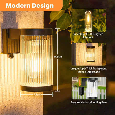 Solar Wall Lantern Outdoor LED Light 5W IP65 Waterproof Warm White Fixture