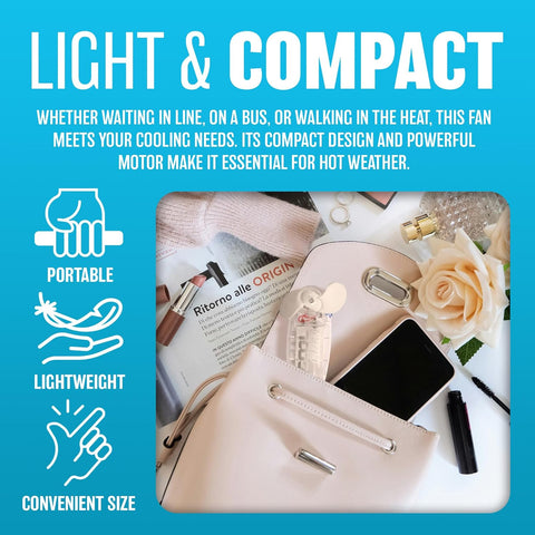 BARGAINS-GALORE Pack Of 10 Mini Breeze Fan - Portable Hand Held Hydration, Pocket Fan, Suitable For Summer | Personal Fan | Battery Operated Travelling, Outdoors | Long Life