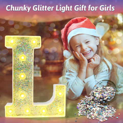 L Style Color Changing LED Letter Light, Glitter Marquee Lamp with 18 Colors, Remote Controlled, Battery Powered Decorative Letter Light for Party, Wedding, Birthday and Home Decor