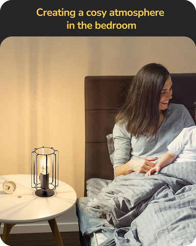 SEDISHINE Industrial Table Lamp – Black Metal Cage Lamp with LED Bulb, E27 Socket & 165cm Cord for Bedroom, Desk, Bedside & Living Room