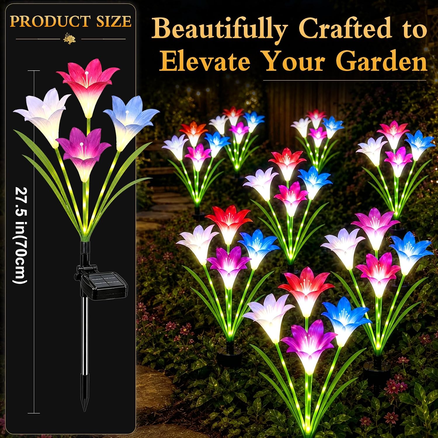 Solar Lily Flower Garden Lights, LED Glowing Stem (4 Pack)