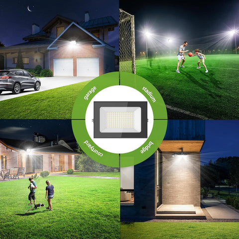 100W LED Floodlight Outdoor 2 Pack 10000LM Security Lights IP65 Waterproof