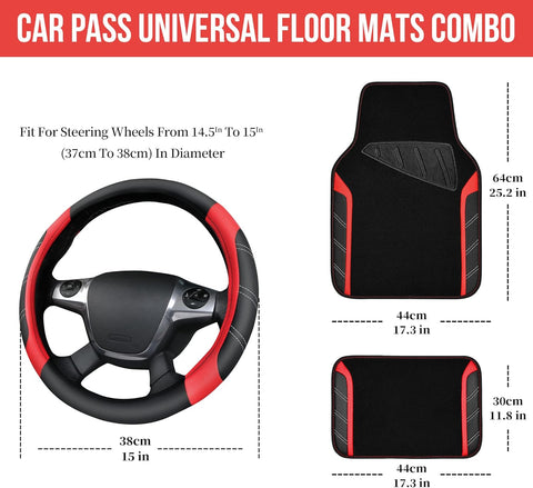 Leather Steering Wheel Cover and Car Floor Mats Set
